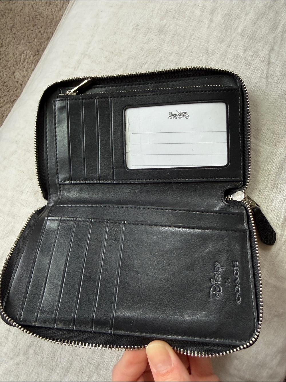 🔥🐰RARE Disney X Coach Medium Black Leather Zip Around Wallet w/ Thumper f/ Bambi - Picture 12 of 16